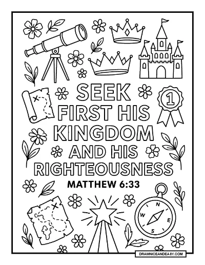 Matthew 6:33 Seek First the Kingdom of God Bible Verse Coloring Page coloring page preview