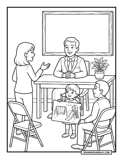 Mayor Listening at a Community Meeting Coloring Page coloring page preview