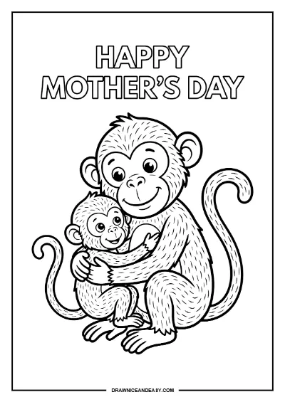 Monkey Mom and Baby Mother's Day Coloring Page Free Printable PDF coloring page preview