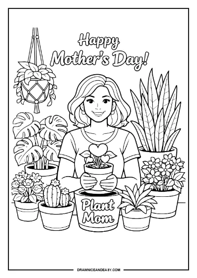Mother's Day Coloring Pages for Adults Free Printable PDF coloring page preview