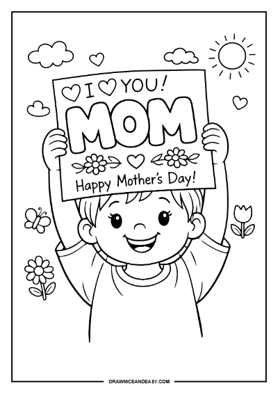 Mother's Day Coloring Pages for Kindergarten Free Printable PDF coloring page preview