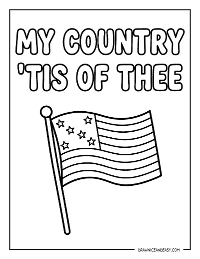 My Country Tis of Thee Flag Coloring Page – Free Patriotic Printable coloring page preview