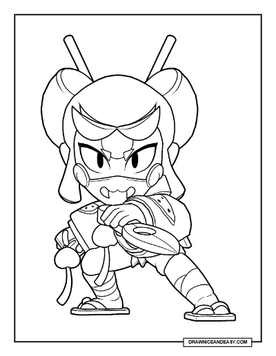 Ninja Fruity Kaze Brawl Stars Coloring Page – Free Printable PDF coloring page preview