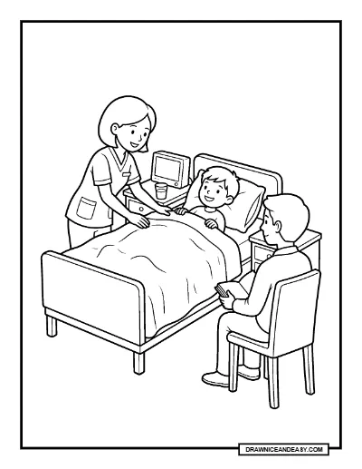 Nurse Caring for a Patient Community Helper Coloring Page coloring page preview