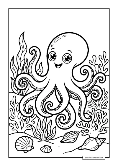 Octopus Underwater - Ocean Marine Animal Coloring coloring page preview