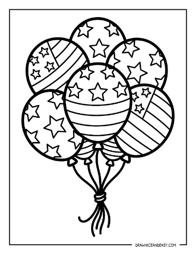 Patriotic Balloons Coloring Page – Free Fourth of July Printable for Kids coloring page preview
