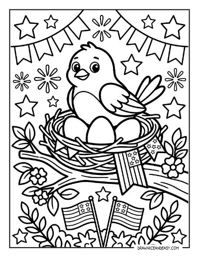 Patriotic Bird and Nest Coloring Page – Free Printable for Kids coloring page preview