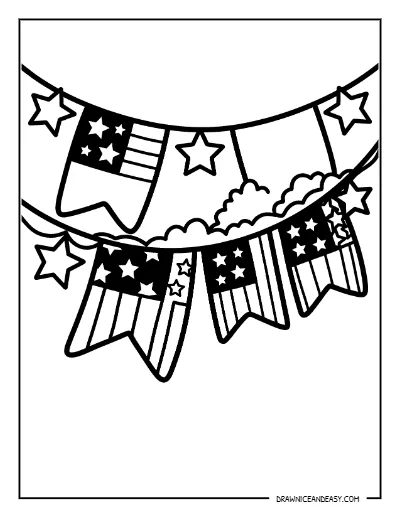 Patriotic Bunting Decoration Coloring Page – Free Printable for Kids coloring page preview