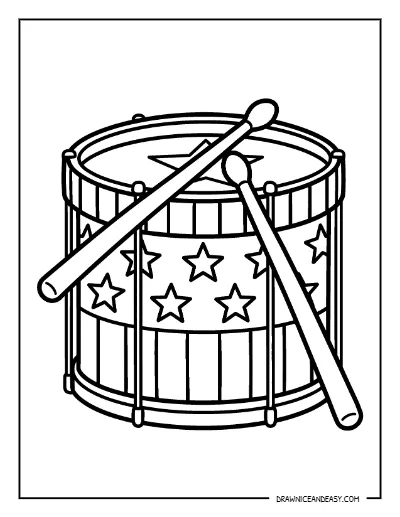 Patriotic Drum Coloring Page – Free Printable for Kids coloring page preview