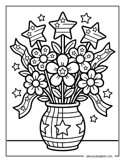Patriotic Flower Bouquet Coloring Page – Free Printable for Kids coloring page preview