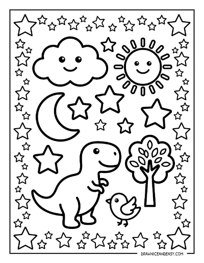 Patriotic Stars Border Design Coloring Page – Free Printable for Kids coloring page preview