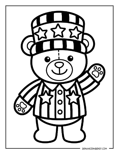 Patriotic Teddy Bear Coloring Page – Free Printable for Kids coloring page preview