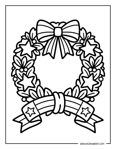 Patriotic Wreath Coloring Page – Free Fourth of July Printable for Kids coloring page preview