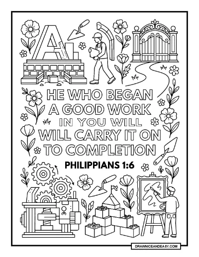 Philippians 1:6 Bible Verse Coloring Page - He Who Began a Good Work coloring page preview