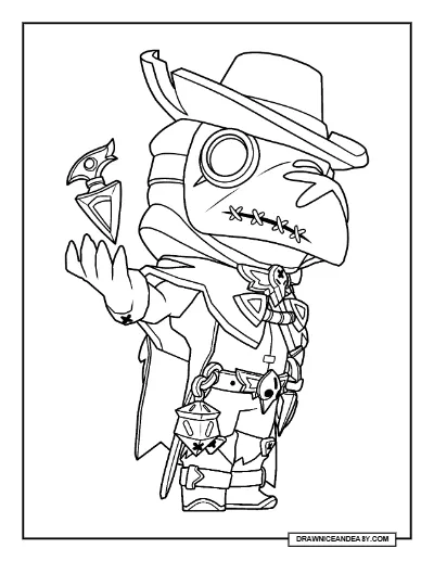 Plague Doctor Crow Brawl Stars Coloring Page – Dark Historical Skin Printable coloring page preview