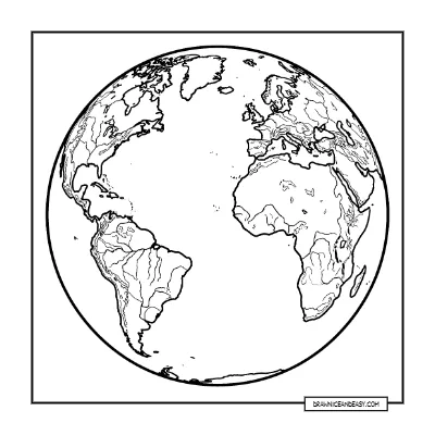 Planet Earth with Continents - Geography Coloring Page coloring page preview