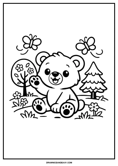  Playful Bear Cub Coloring Page | Spring Woodland Animals for Kids | Easy Printable Art coloring page preview