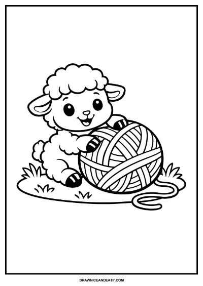 Playful Lamb Coloring Page | Spring Farm Animal Printable | Easy Kids Activity coloring page preview