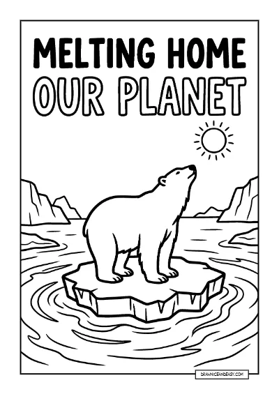 Polar Bear on Melting Ice - Climate Change Awareness coloring page preview
