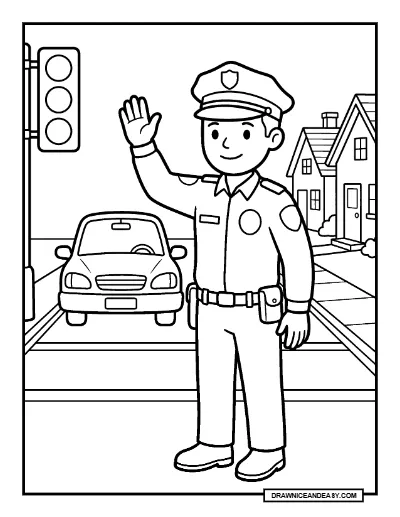 Police Officer Directing Traffic Community Helpers Coloring Page coloring page preview