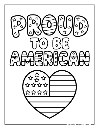 Proud to Be American Flag Heart Coloring Page – Free Printable coloring page preview