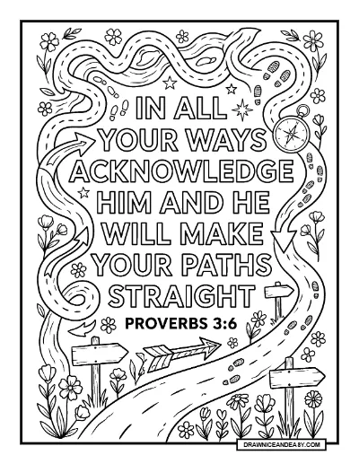 Proverbs 3:6 In All Your Ways Acknowledge Him Bible Verse Coloring Page coloring page preview