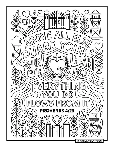 Proverbs 4:23 Guard Your Heart Bible Verse Coloring Page coloring page preview