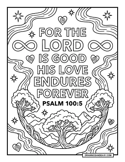 Psalm 100:5 For The Lord Is Good Bible Verse Coloring Page coloring page preview