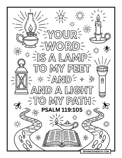 Psalm 119:105 Thy Word is a Lamp Bible Verse Coloring Page coloring page preview