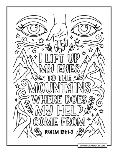 Psalm 121:1-2 I Lift Up My Eyes Bible Verse Coloring Page coloring page preview