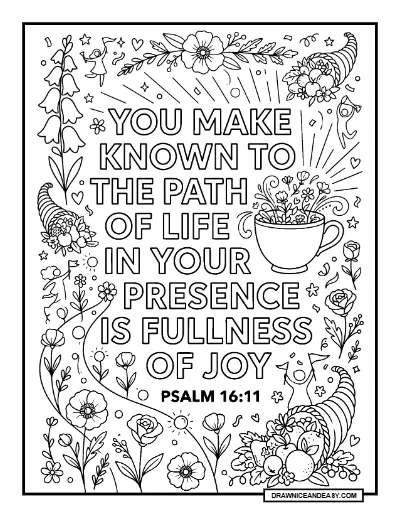 Psalm 16:11 In Your Presence Bible Verse Coloring Page coloring page preview