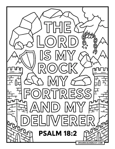 Psalm 18:2 The Lord is My Rock Bible Verse Coloring Page coloring page preview
