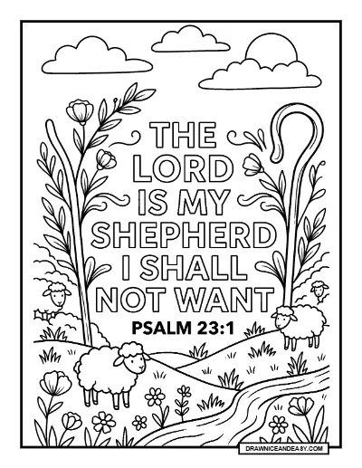 Psalm 23:1 The Lord is My Shepherd Bible Verse Coloring Page coloring page preview
