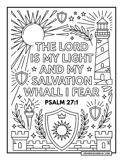 Psalm 27:1 The Lord is My Light and My Salvation Bible Verse Coloring Page coloring page preview