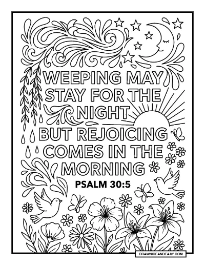 Psalm 30:5 Weeping May Endure for a Night Bible Verse Coloring Page coloring page preview