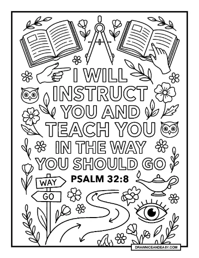 Psalm 32:8 I Will Instruct You Bible Verse Coloring Page coloring page preview