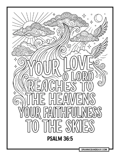 Psalm 36:5 Your Steadfast Love Bible Verse Coloring Page coloring page preview