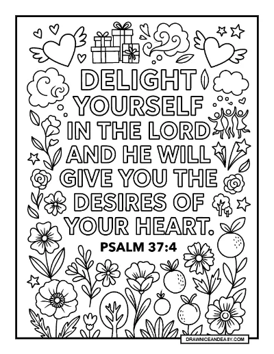 Psalm 37:4 Delight Yourself in the Lord Bible Verse Coloring Page coloring page preview