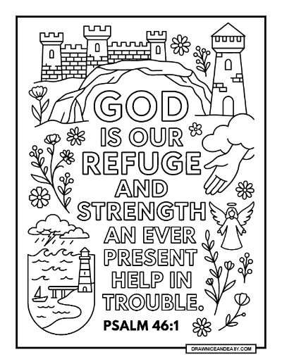 Psalm 46:1 God Is Our Refuge Bible Verse Coloring Page coloring page preview