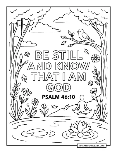 Psalm 46:10 Be Still and Know Bible Verse Coloring Page coloring page preview