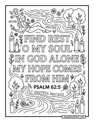 Psalm 62:5 My Soul Waits for God Bible Verse Coloring Page coloring page preview