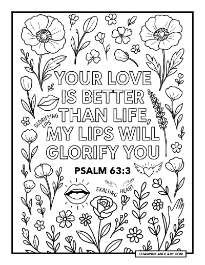 Psalm 63:3 Thy Lovingkindness is Better Than Life Bible Verse Coloring Page coloring page preview