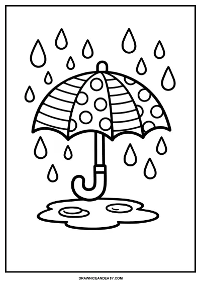 Rainy Day Umbrella Coloring Page | Spring Weather Fun for Kids | Easy Printable coloring page preview