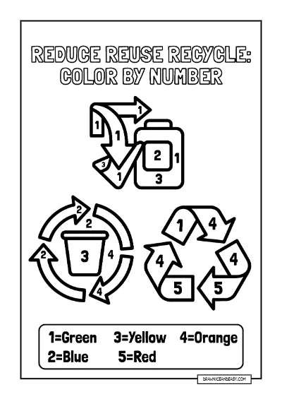 Recycling Color by Number - Earth Day Math Activity coloring page preview