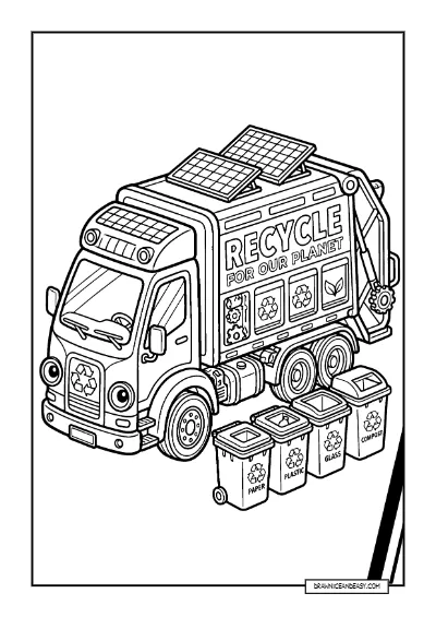 Recycling Truck with Solar Panels - Eco-Friendly Vehicle coloring page preview