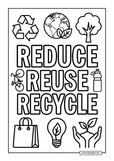 Reduce Reuse Recycle Sign - 3Rs Educational Poster coloring page preview