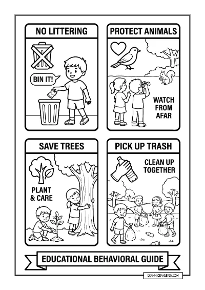 Respect Nature Rules - Environmental Message Coloring coloring page preview