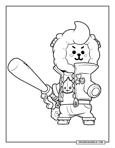 RJ Bibi Brawl Stars Coloring Page – Free Printable PDF coloring page preview