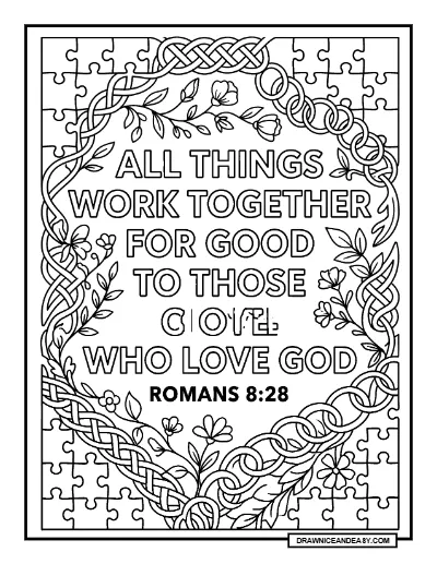 Romans 8:28 All Things Work Together Bible Verse Coloring Page coloring page preview
