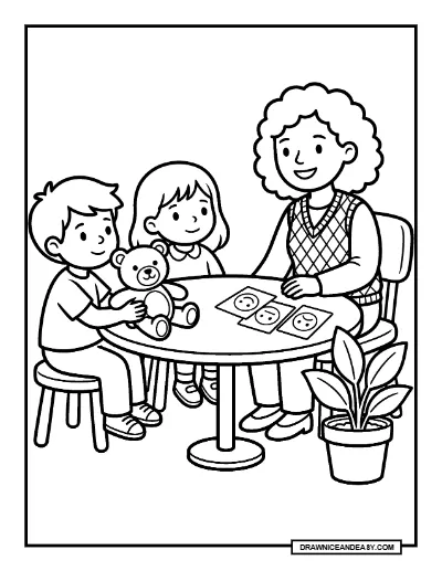 School Counselor Helping Students Community Helpers Coloring Page coloring page preview